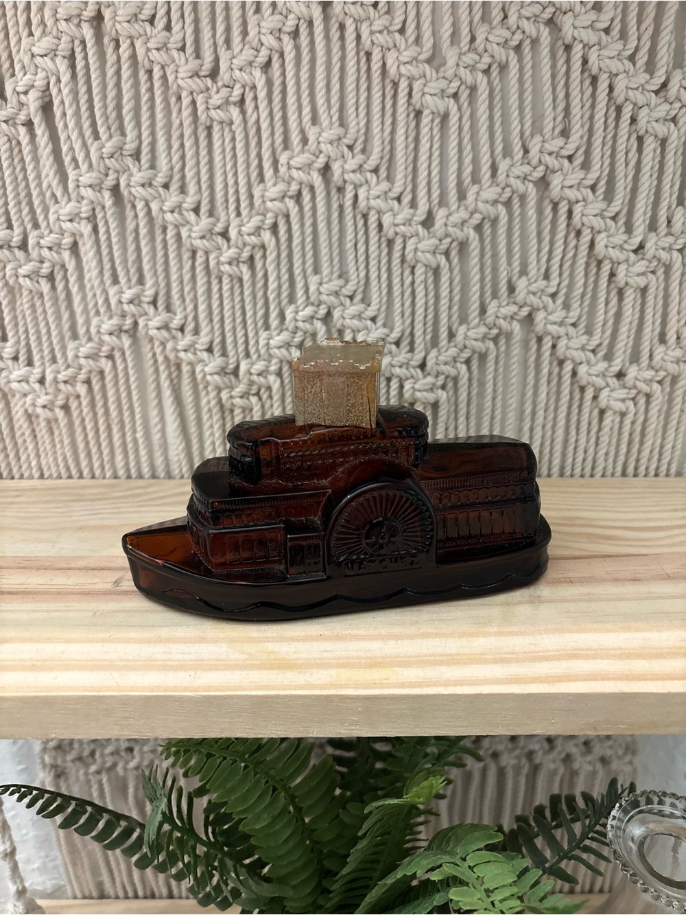 Vintage Avon amber glass side-wheeler steamboat bottle *STOPPER DAMAGED